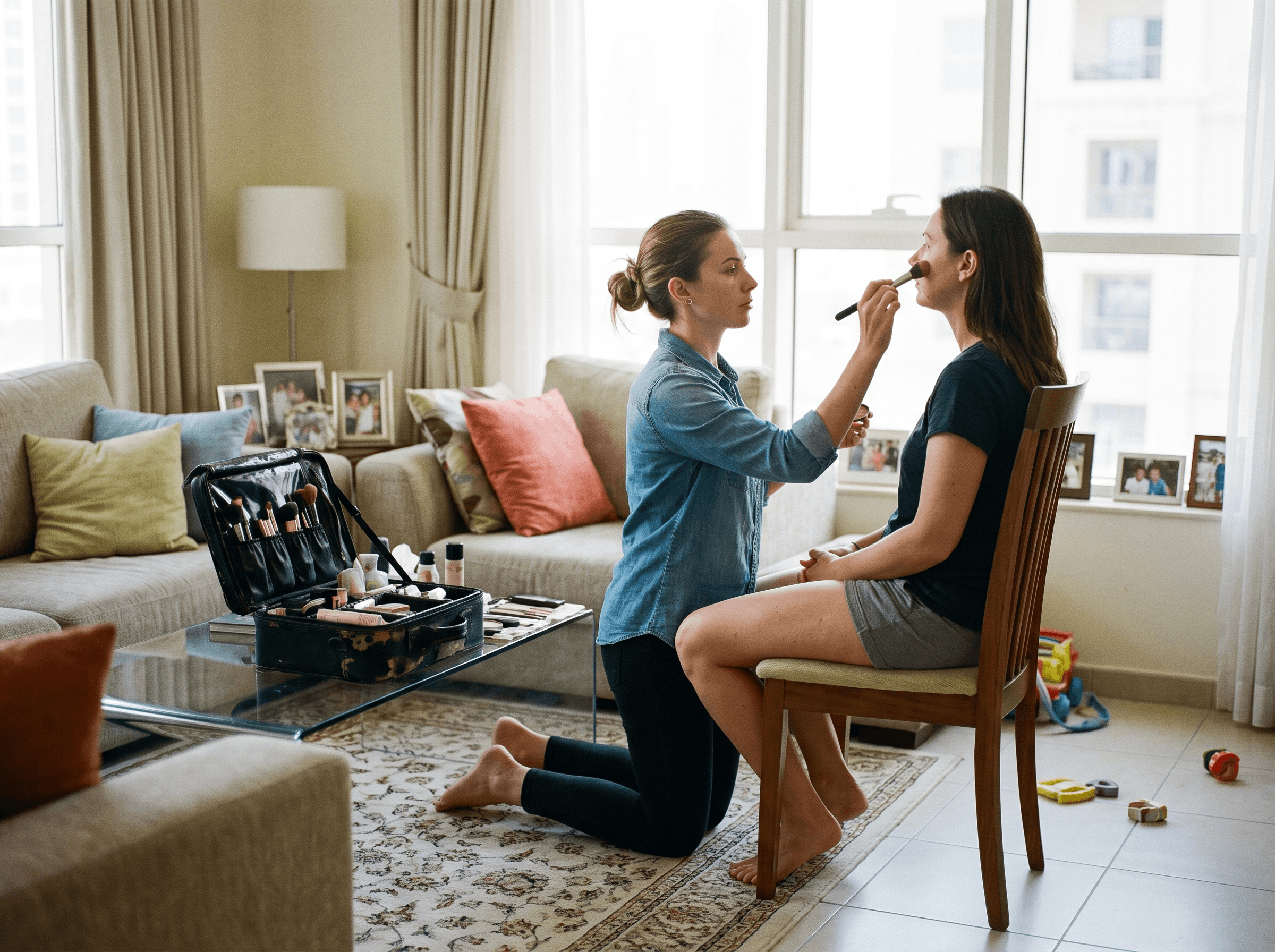 Freelance makeup artist visiting a customer at home in Dubai